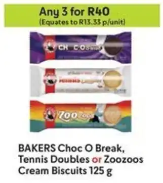 Makro BAKERS Choc O Break, Tennis Doubles or Zoozoos Cream Biscuits offer