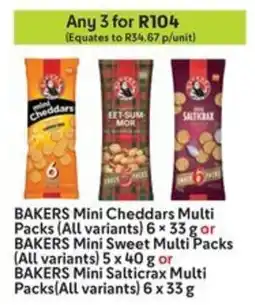 Makro BAKERS Mini Cheddars Multi Packs or BAKERS Mini Sweet Multi Packs or BAKERS Mini Salticrax Multi Packs offer