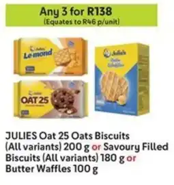 Makro JULIES Oat 25 Oats Biscuits or Savoury Filled Biscuits or Butter Waffles offer