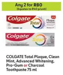 Makro COLGATE Total Plaque, Clean Mint, Advanced Whitening, Pro-Gum or Charcoal Toothpaste offer