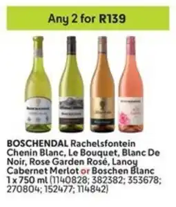 Makro BOSCHENDAL Rachelsfontein Chenin Blanc, Le Bouquet, Blanc De Noir, Rose Garden Rosé, Lanoy Cabernet Merlot or Boschen Blanc offer