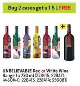 Makro UNBELIEVABLE Red or White Wine Range offer