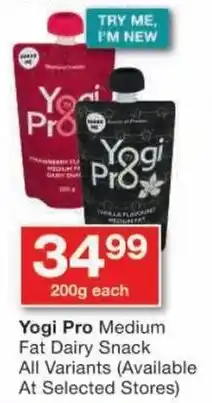 Checkers Yogi Pro Medium Fat Dairy Snack All Variants offer