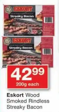 Checkers Eskort Wood Smoked Rindless Streaky Bacon offer