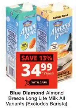 Checkers Blue Diamond Almond Breeze Long Life Milk All Variants offer