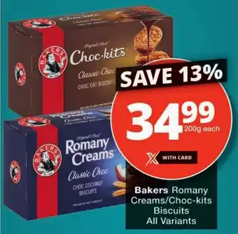 Checkers Bakers Romany Creams/Choc-kits Biscuits All Variants offer