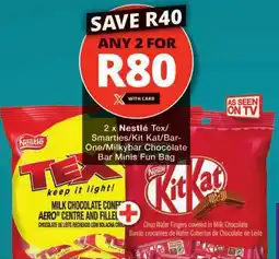 Checkers Nestlé Tex/ Smarties/Kit Kat/Bar- One/Milkybar Chocolate Bar Minis Fun Bag offer