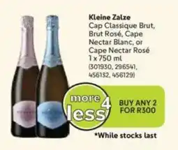 Makro Kleine Zalze Cap Classique Brut, Brut Rosé, Cape Nectar Blanc, or Cape Nectar Rosé offer