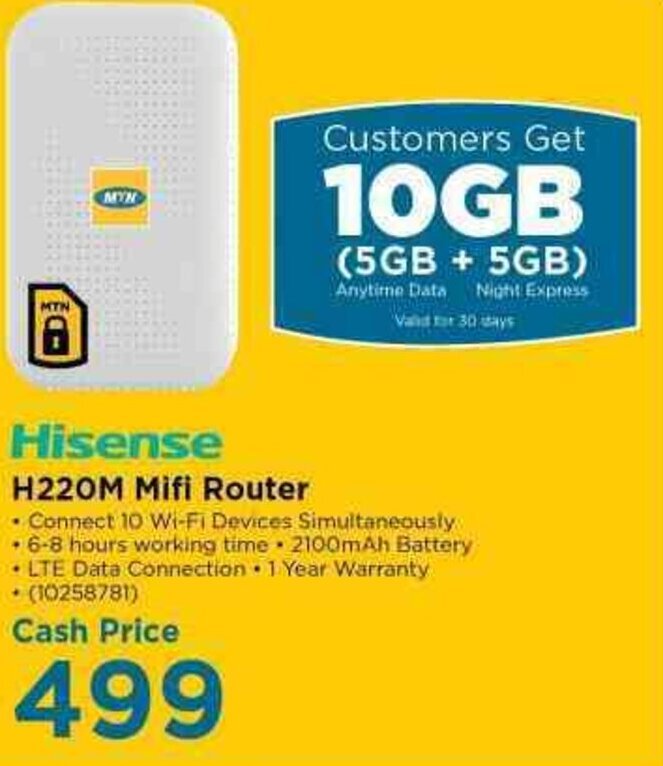 Hisense H220M Mifi Router offer at HiFi Corp