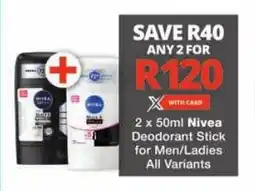 Checkers Nivea Deodorant Stick for Men/Ladies All Variants offer