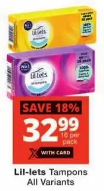 Checkers Lil-lets Tampons All Variants offer