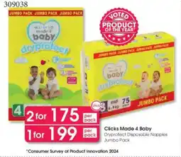 Clicks Clicks Made 4 Baby Dryprotect Disposable Nappies Jumbo Pack offer