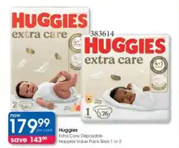 Clicks Huggies Extra Care Disposable Nappies Value Pack offer