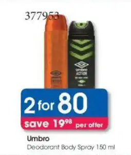 Clicks Umbro Deodorant Body Spray offer
