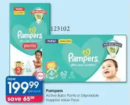 Clicks Pampers Active Baby Pants or Disposable Nappies Value Pack offer