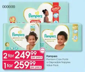 Clicks Pampers Premium Care Pants or Disposable Nappies Value Pack offer
