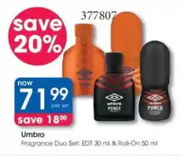 Clicks Umbro Fragrance Duo Set EDT & Roll-On offer