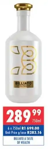 Ultra Liquors Billiato a taste of wealth offer