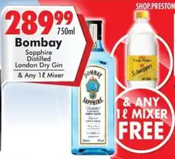 Prestons Bombay Sapphire Distilled London Dry Gin offer