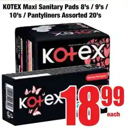 Boxer Superstores KOTEX Maxi Sanitary Pads/ Pantyliners Assorted offer