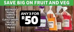 Usave Beetroot/ carrots/ class 1 onions/ tomatoes offer