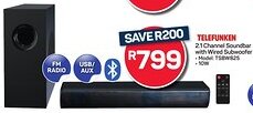 Pick n Pay Hypermarket TELEFUNKEN 2.1 Channel Soundbar with Wired Subwoofer offer