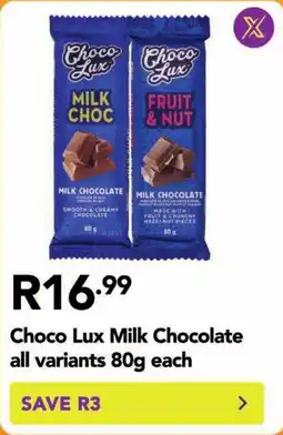 Shoprite Choco Lux Milk Chocolate all variants offer