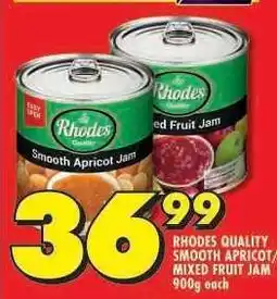 Shoprite RHODES QUALITY SMOOTH APRICOT/MIXED FRUIT JAM offer