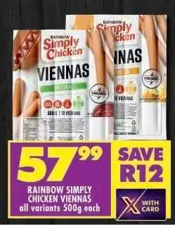 Shoprite Rainbow Simply Chicken Viennas offer