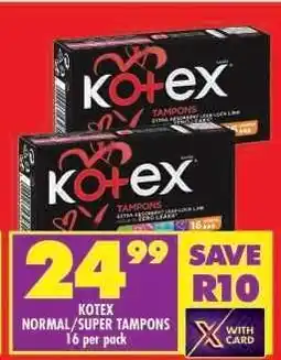 Shoprite KOTEX NORMAL/SUPER TAMPONS offer