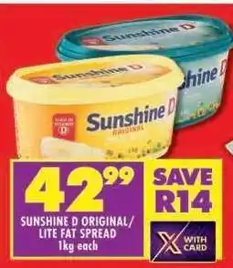 Shoprite SUNSHINE D ORIGINAL/ LITE FAT SPREAD 1kg each offer