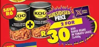 Shoprite KOO Baked Beans in Tomato Sauce 2x400g offer
