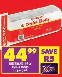 Shoprite RITEBRAND 1-PLY TOILET ROLLS offer