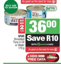 Spar SPAR Shredded Tuna in Oil or Water 170 g offer