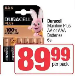 Spar Duracell Mainline Plus AA or AAA Batteries 6s offer