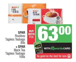 Spar SPAR Rooibos Tagless Teabags 80s + SPAR Black Tea Tagless Teabags 100s offer