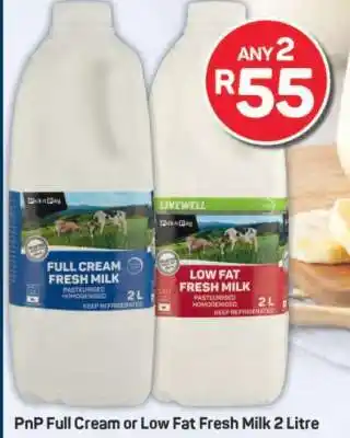 Pick n Pay PnP Full Cream or Low Fat Fresh Milk 2 Litre offer