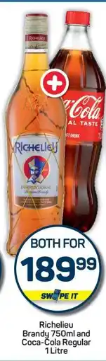 Pick n Pay Richelieu Brandy 750ml and Coca-Cola Regular 1 Litre offer