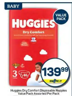 Pick n Pay HUGGIES DRY COMFORT DISPOSABLE NAPPIES VALUE PACK offer