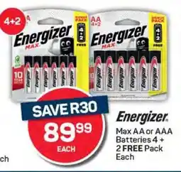 Pick n Pay Energizer Max AA or AAA Batteries 4 + 2 FREE Pack offer