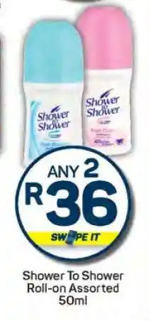 Pick n Pay Shower to Shower Roll On Assorted 50ml offer