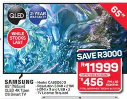 Pick n Pay Hypermarket Samsung 65 QLED 4K Tizen OS Smart TV offer