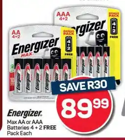 Pick n Pay Hypermarket Energizer Max AA or AAA Batteries offer
