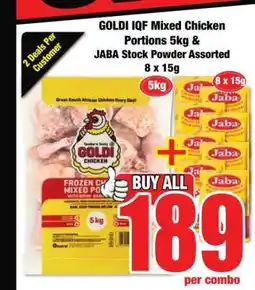 Boxer GOLDI IQF Mixed Chicken Portions 5kg & JABA Stock Powder Assorted 8 x 15g offer