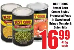 Boxer BEST COOK Sweet Corn Cream Style / Processed Peas In Sweetened Brine / Tomato & Onion Mix offer