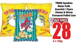 Boxer TRUDA Spookies Maize Puffs Assorted / Flyers Cheese & Chives Flavoured Puffed Corn offer