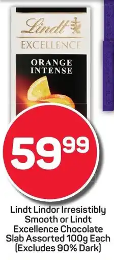 Pick n Pay Hypermarket Lindt Lindor Irresistibly Smooth or Lindt Excellence Chocolate Slab Assorted offer