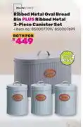 Game Mainstays Ribbed Metal Oval Bread Bin Plus Ribbed Metal 3 Piece Canister Set-Both For offer