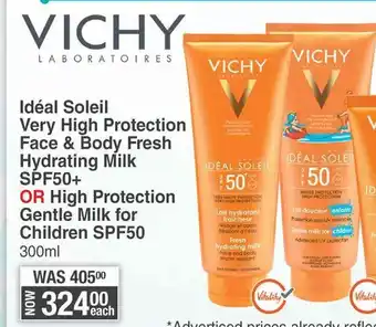 Dis-Chem Ideal Soleil Very High Protection Face & Body Fresh Hydrating MilkSPF50+ or High Protection Gentle Milk for Children SPF50 offer
