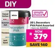 Game Simple Choice Decorators PVA Paint Assorted-20Ltr offer